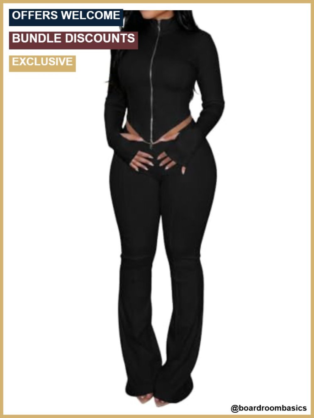 2 Piece Going Out Set Long Sleeve Crop Jacket Flare Pants